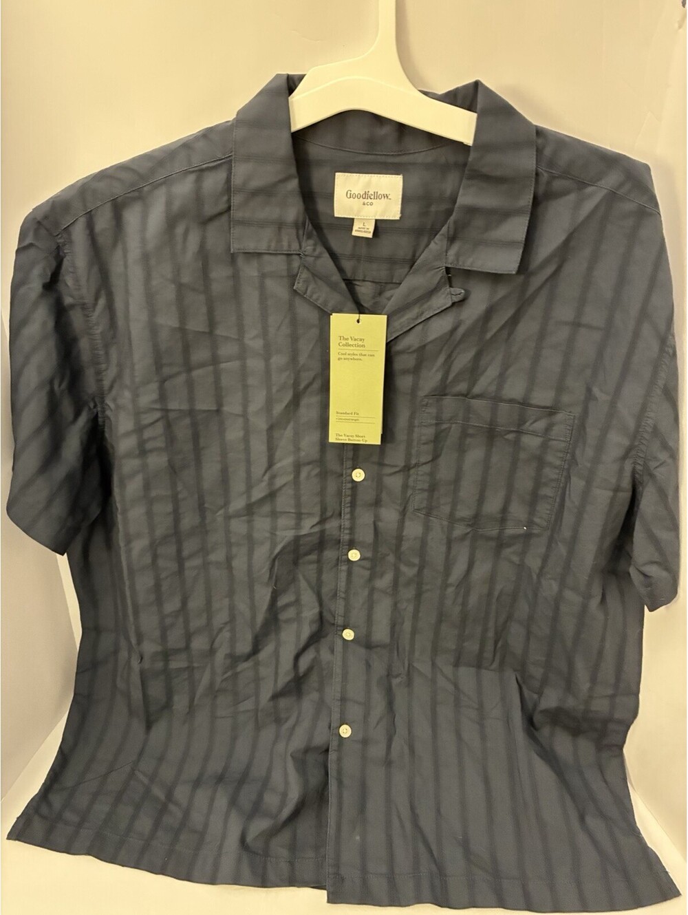 Goodfellow & Co Vacay Collection Dobby Stripe Camp Shirt in Navy - Men's L